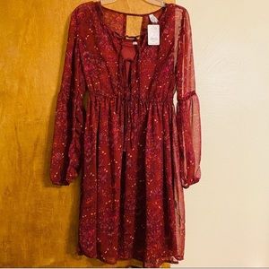 NWT Mudd Junior’s Maroon Floral Long Sleeve Dress